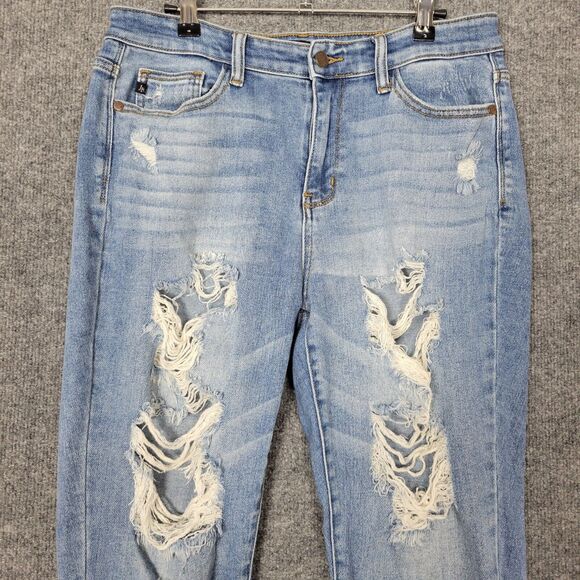 JUDY BLUE JB82170LT Boyfriend Fit Hi Rise Skinny Denim Blue Jeans SIZE 7 28 - Picture 3 of 13